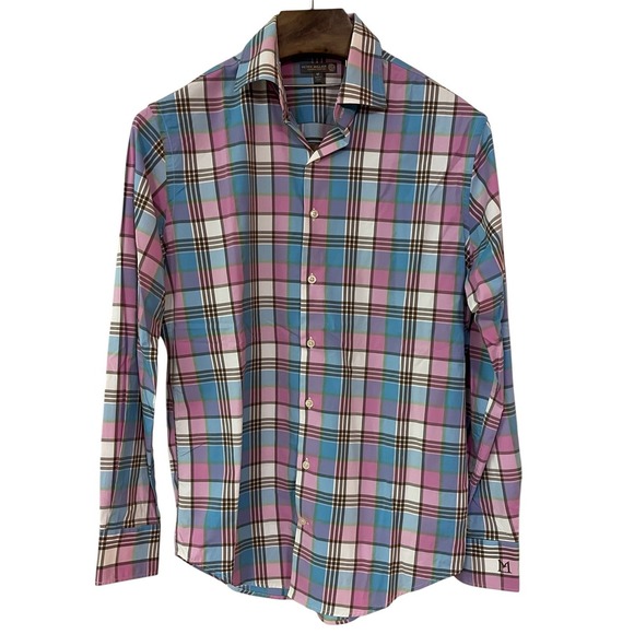 Peter Millar Other - Peter Millar Summer Comfort Performance Mens Pink Blue Plaid Button‎ Up Shirt M